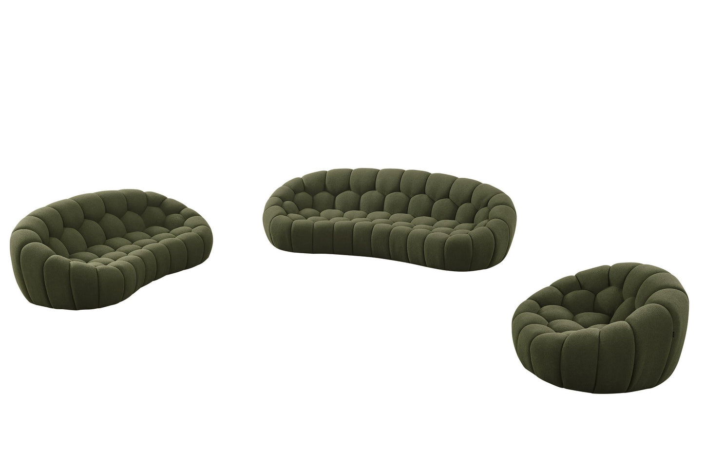 Divani Casa Yolonda Modern Curved Green Fabric Sofa Set β Stylish Contemporary Living Room Seating