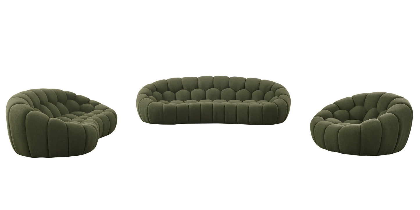 Divani Casa Yolonda Modern Curved Green Fabric Sofa Set β Stylish Contemporary Living Room Seating