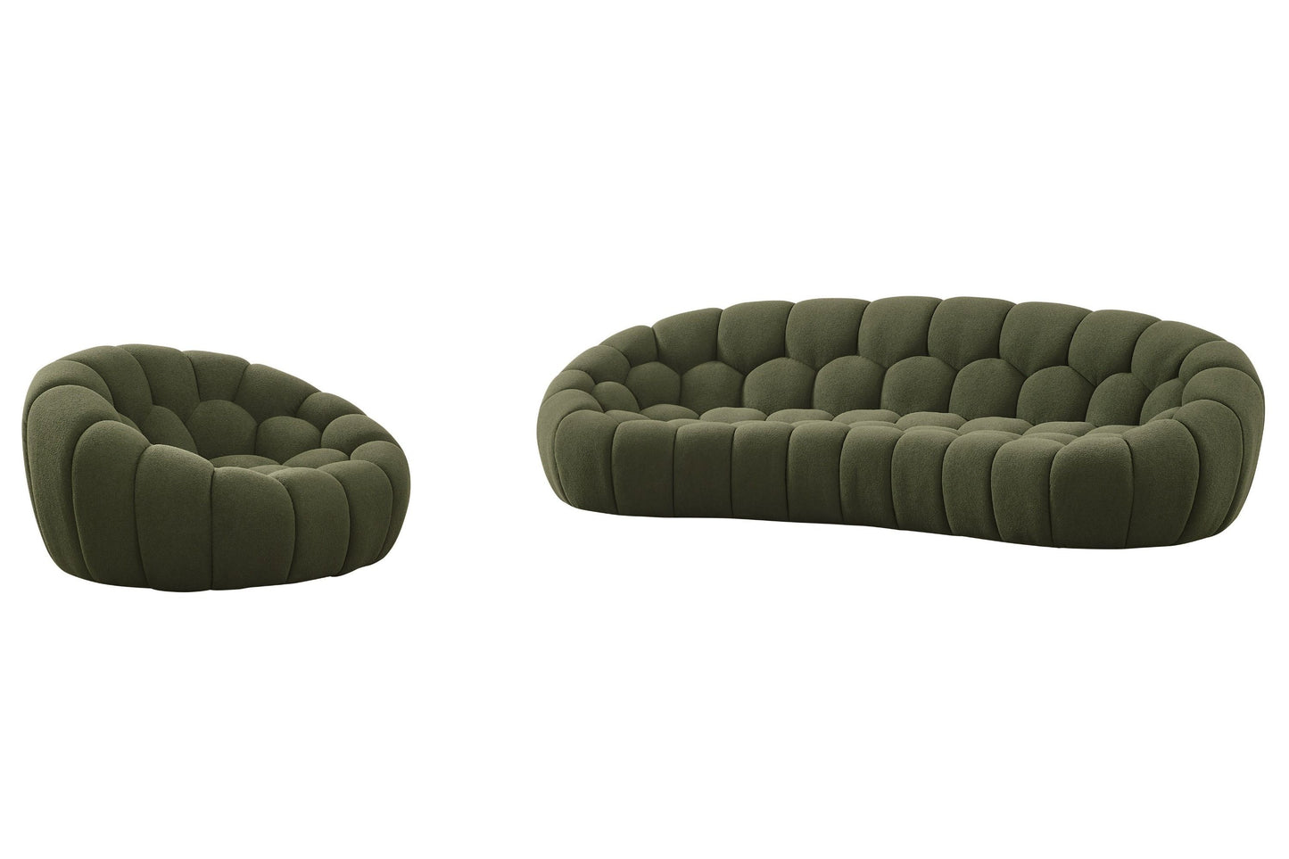 Divani Casa Yolonda Modern Curved Green Fabric Sofa Set β Stylish Contemporary Living Room Seating