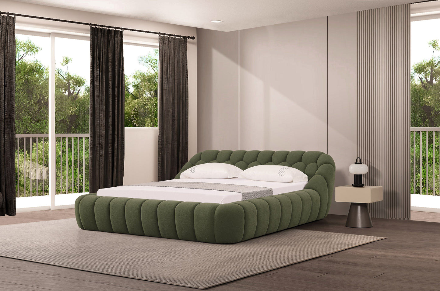 Divani Casa Yolonda Modern Green Fabric Bed β Stylish Contemporary Upholstered Bed Frame