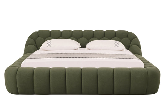 Divani Casa Yolonda Modern Bed β Upholstered Green Fabric Platform Frame