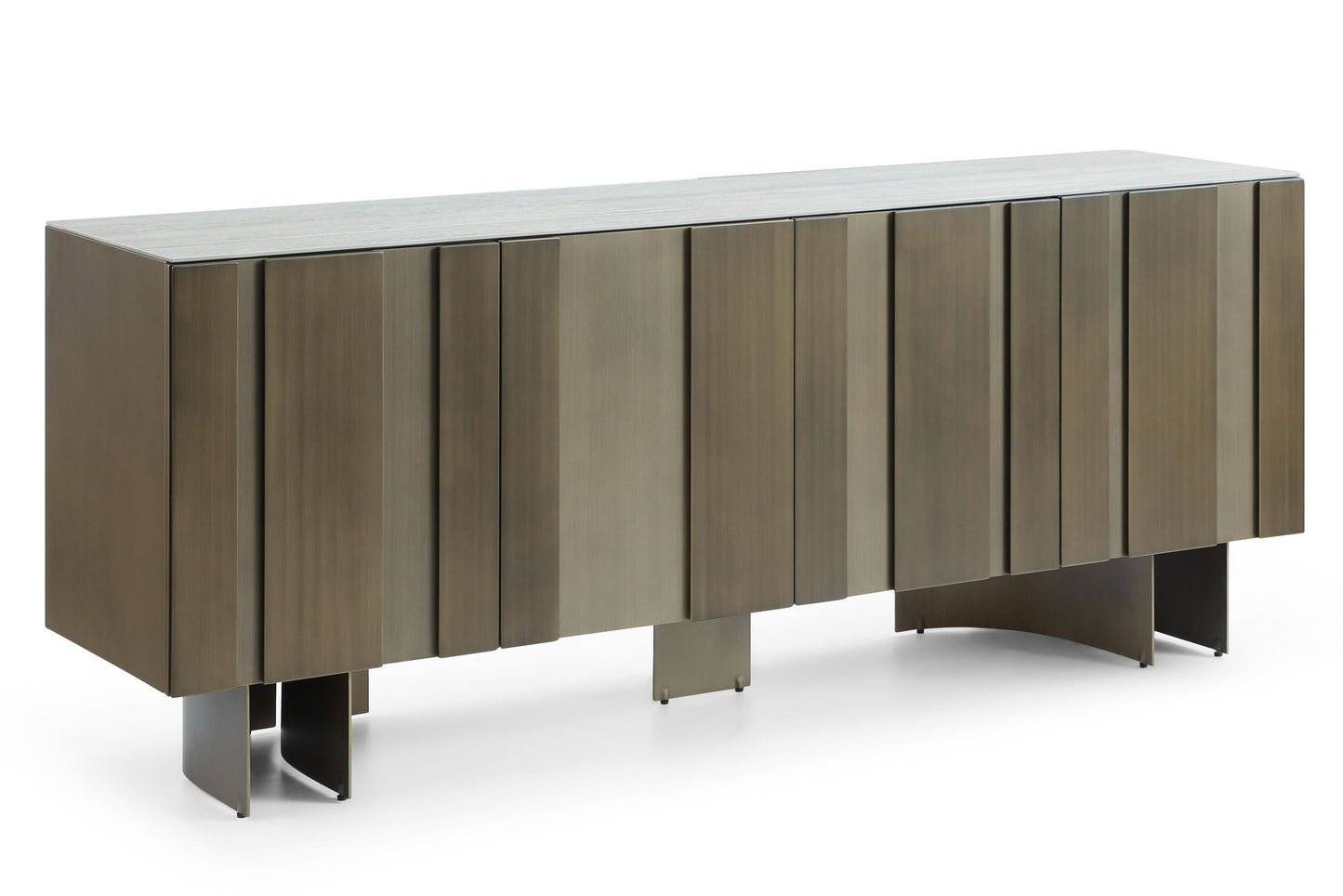 Lamod Kiefer Modern Faux Travertine Ceramic and Bronze Buffet – Elegant Sideboard Cabinet