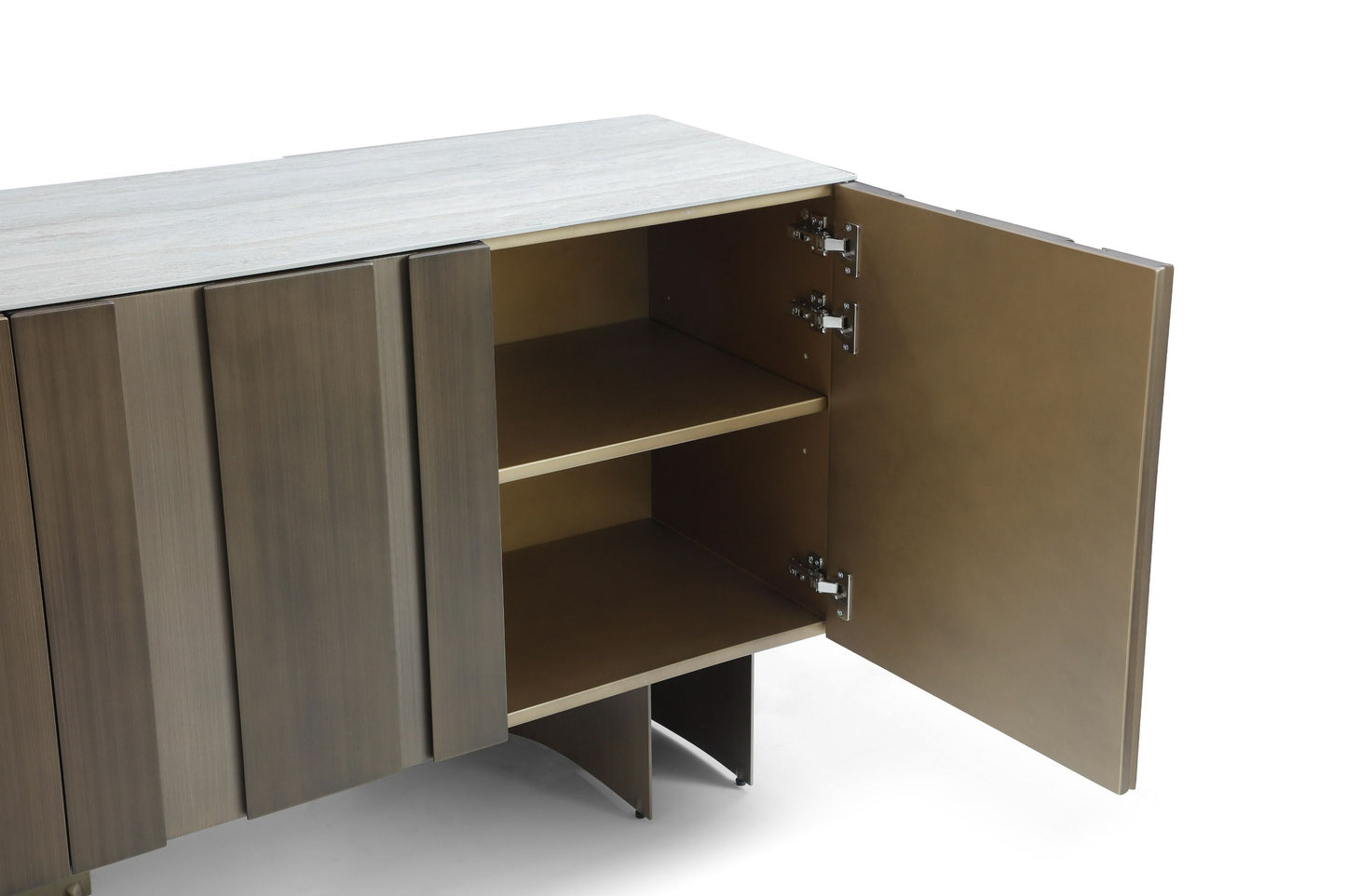 Lamod Kiefer Modern Faux Travertine Ceramic and Bronze Buffet – Elegant Sideboard Cabinet