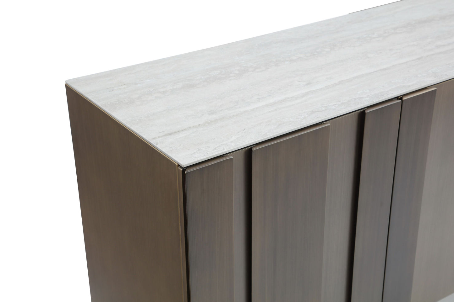 Lamod Kiefer Modern Faux Travertine Ceramic and Bronze Buffet – Elegant Sideboard Cabinet