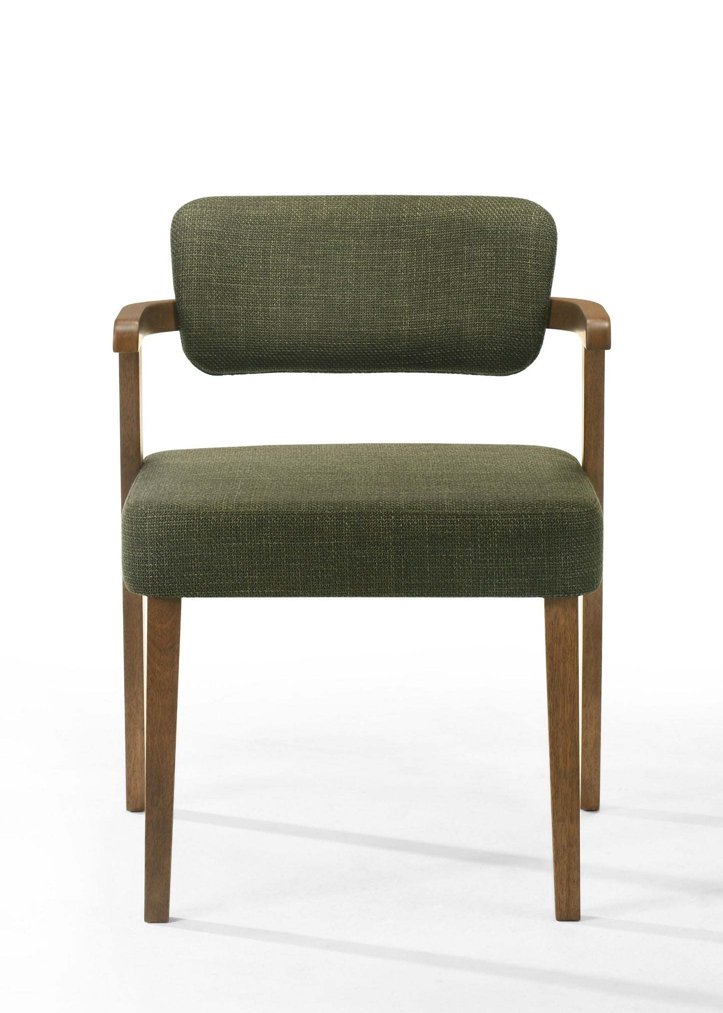 Modrest Sacks Mid-Century Modern Dining Set β Green Fabric Chairs & Herringbone Walnut Table