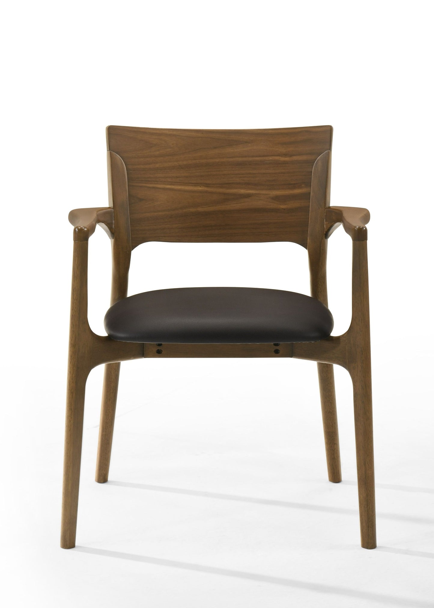 Modrest Edelman Mid-Century Modern Dining Set β Brown Leatherette Chairs & Walnut Table