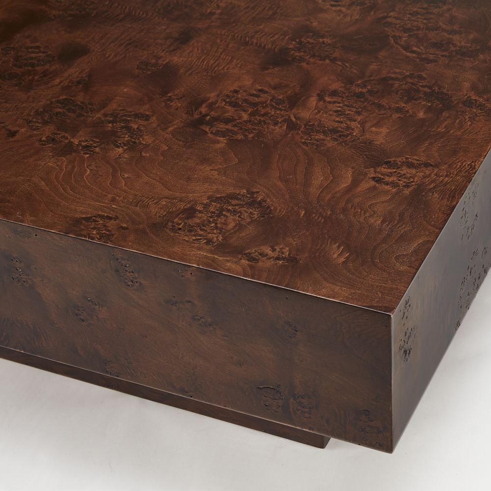 August Modern Dark Walnut Burl Square Coffee Table