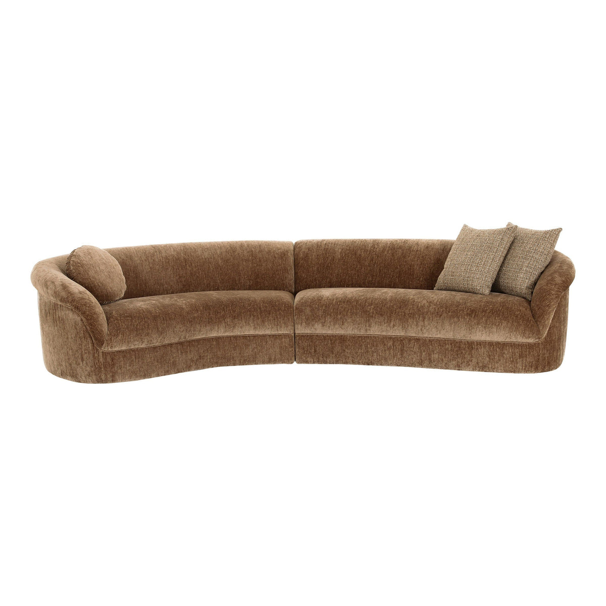 Sheth Modern Brown Fabric Curved 2‑Piece Sectional Sofa with Pillows
