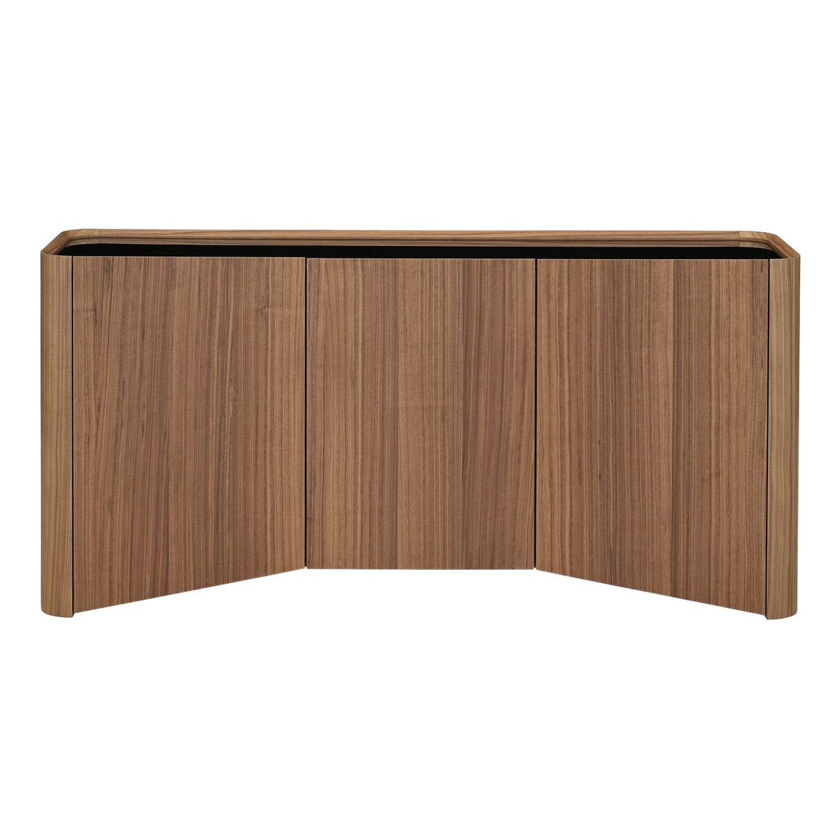 Barbon Modern Black Glass Walnut Buffet