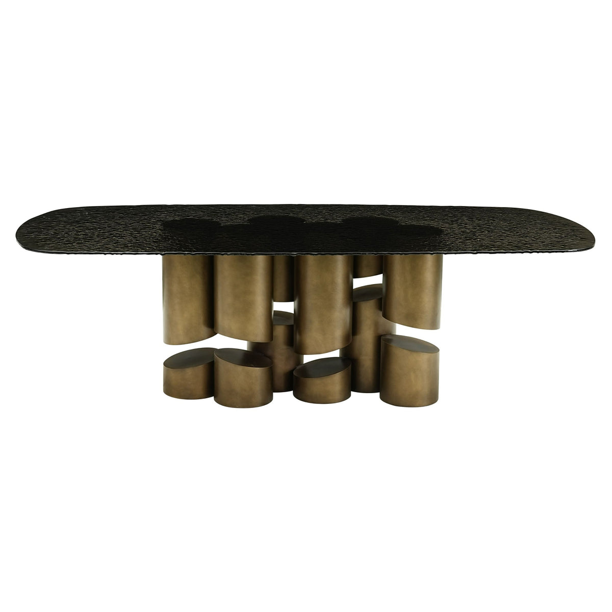 Chancery Modern Dark Grey Glass Antique Brass Dining Table