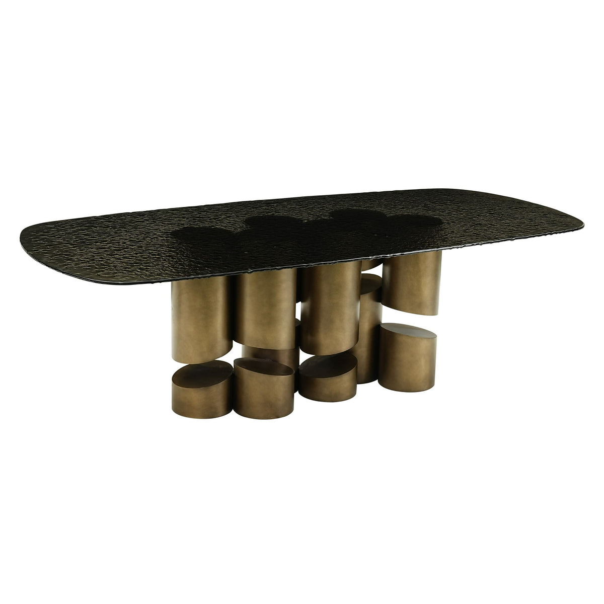 Chancery Modern Dark Grey Glass Antique Brass Dining Table