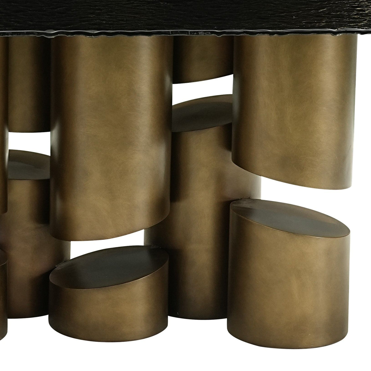 Chancery Modern Dark Grey Glass Antique Brass Dining Table