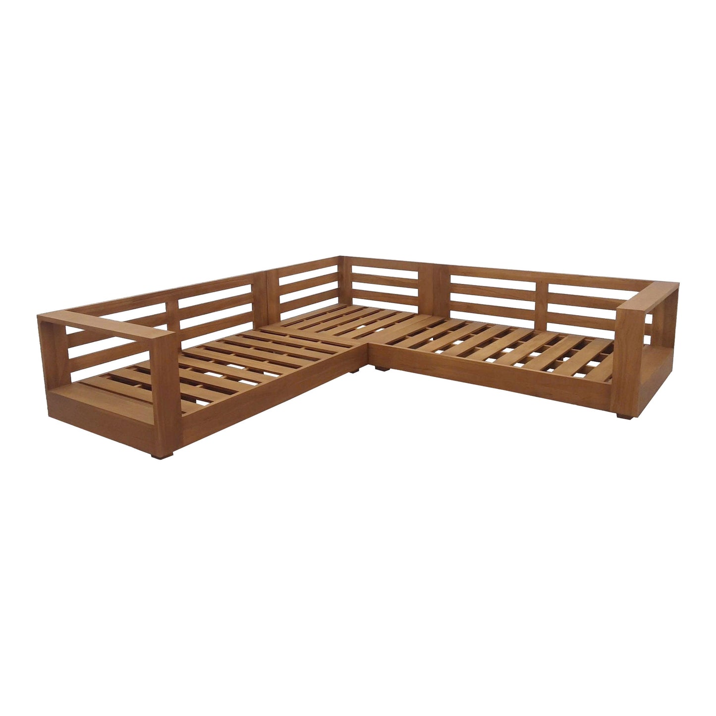Santorini Outdoor Grey Olefin Fabric and Natural Teak Sectional Sofa