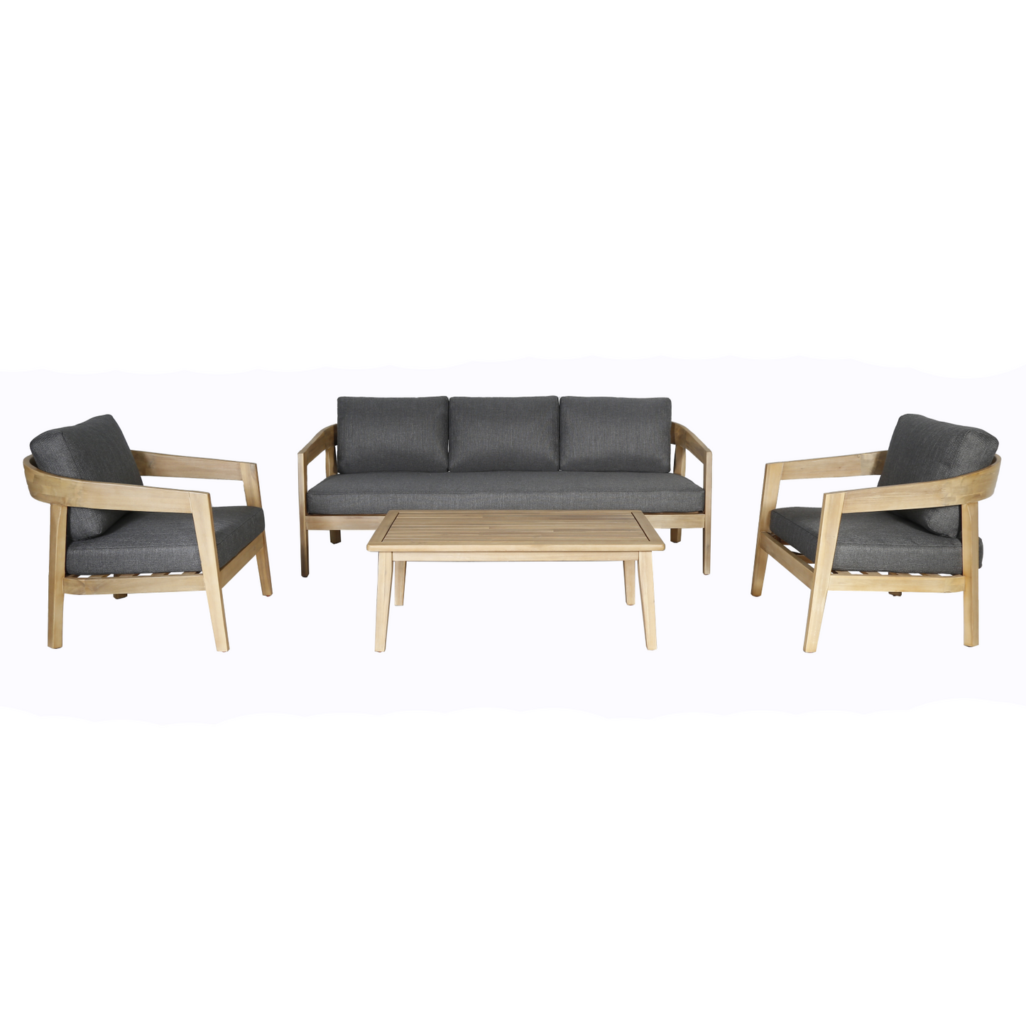 Sintra Outdoor Grey Fabric and Eucalyptus Sofa Set
