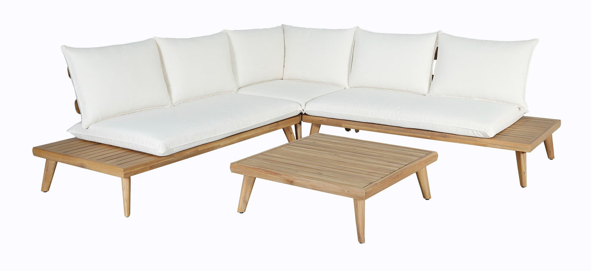 Tavira Outdoor Off‑White Fabric and Eucalyptus Sectional Sofa Set