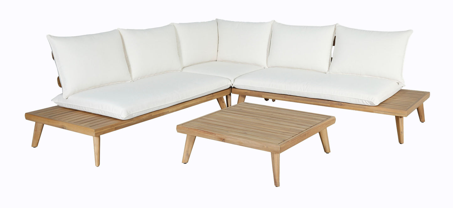 Tavira Outdoor OffβWhite Fabric and Eucalyptus Sectional Sofa Set