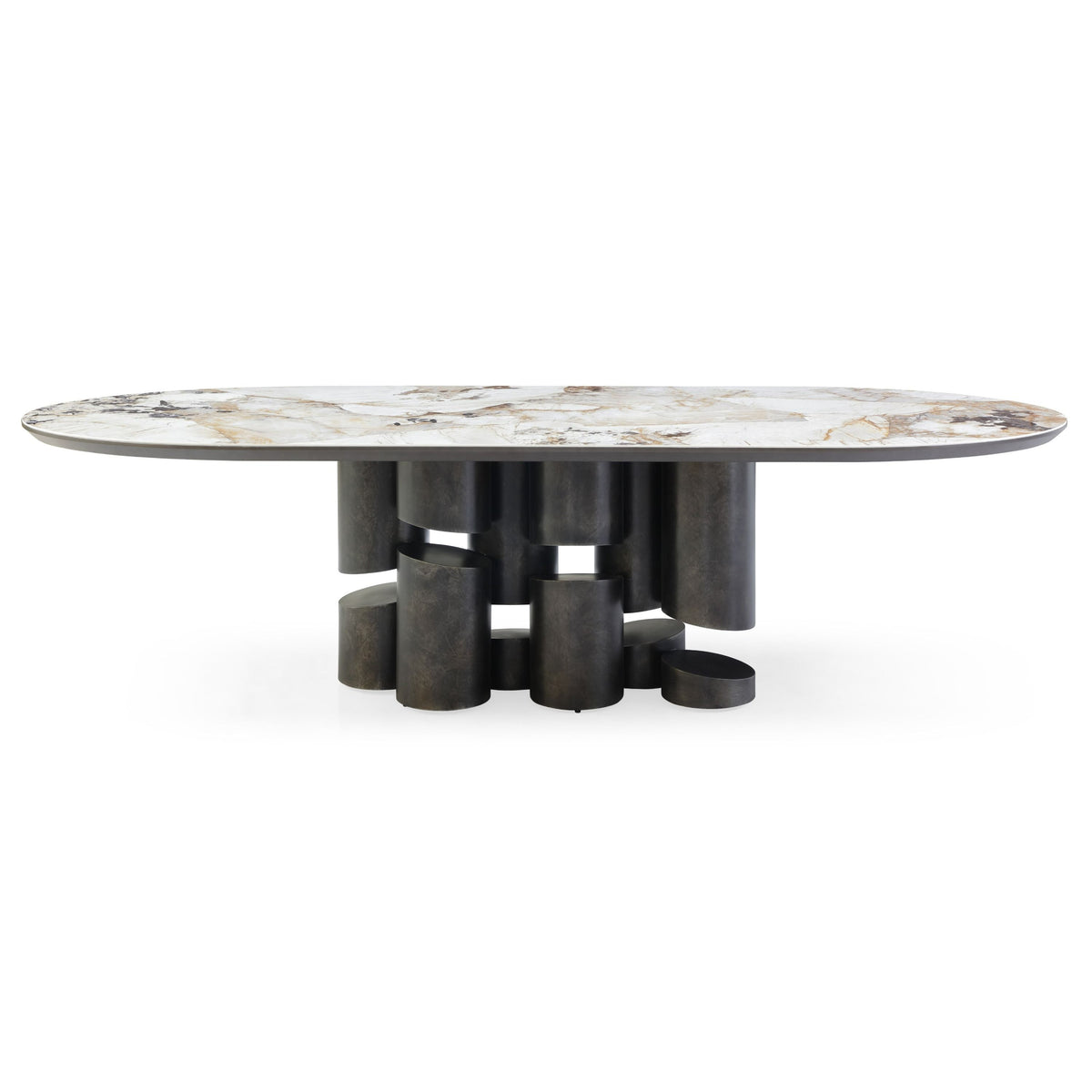 Finsbury Modern Ceramic Dark Grey Brass Oval Dining Table