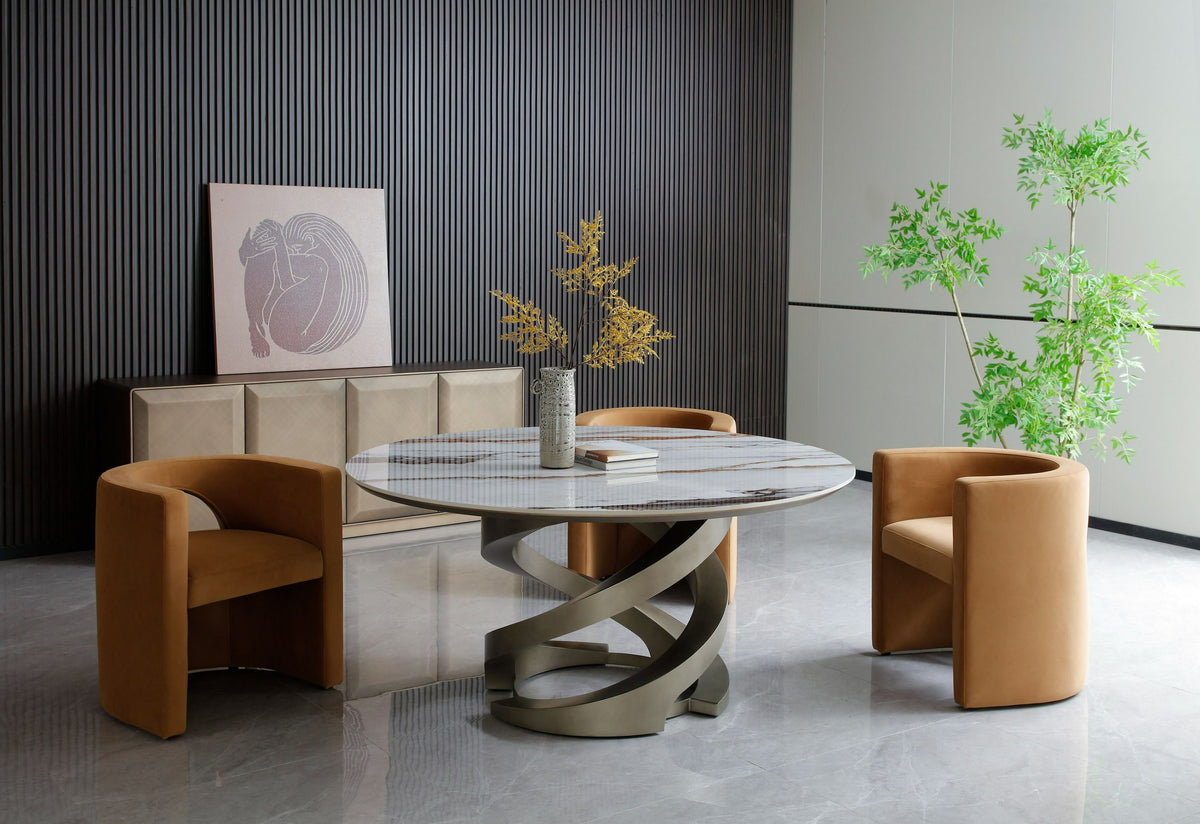 Goswell Modern Ceramic Bronze Brass Round Dining Table