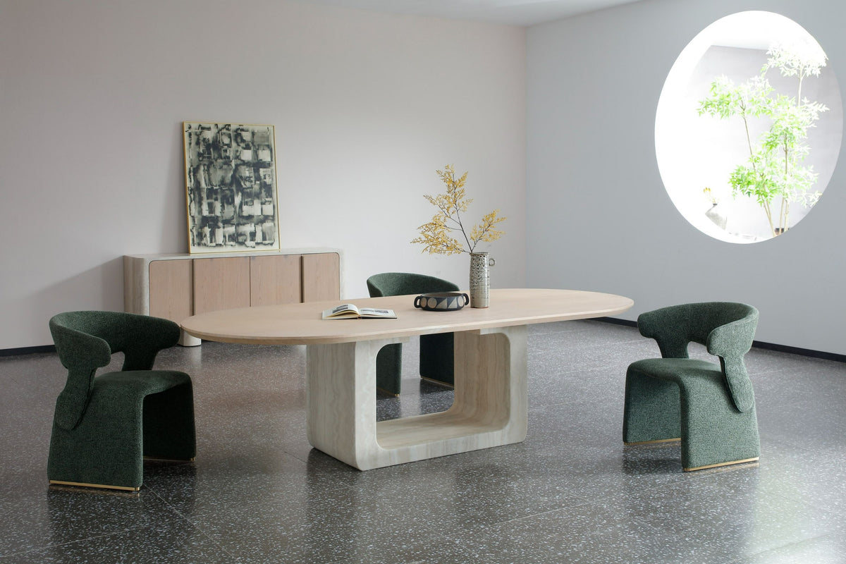 Wolff Modern White Oak Faux Travertine Dining Table