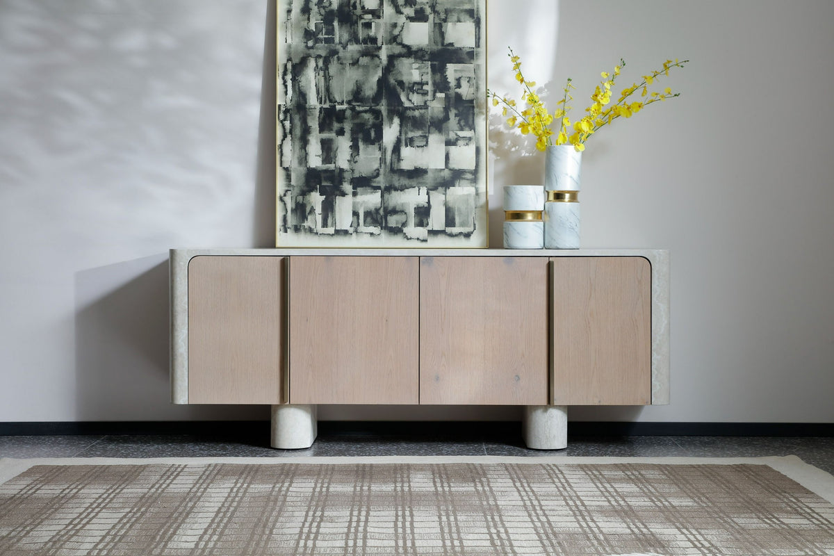 Wolff Modern White Oak Faux Travertine Buffet