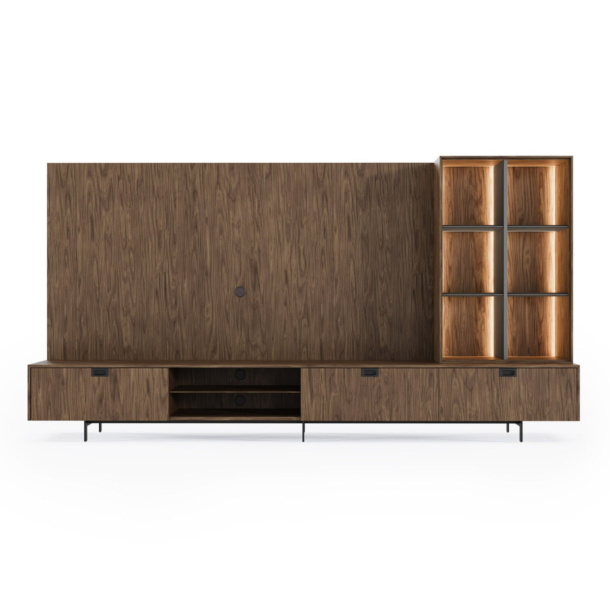 Raskin Contemporary Walnut Entertainment Center LED Lighting