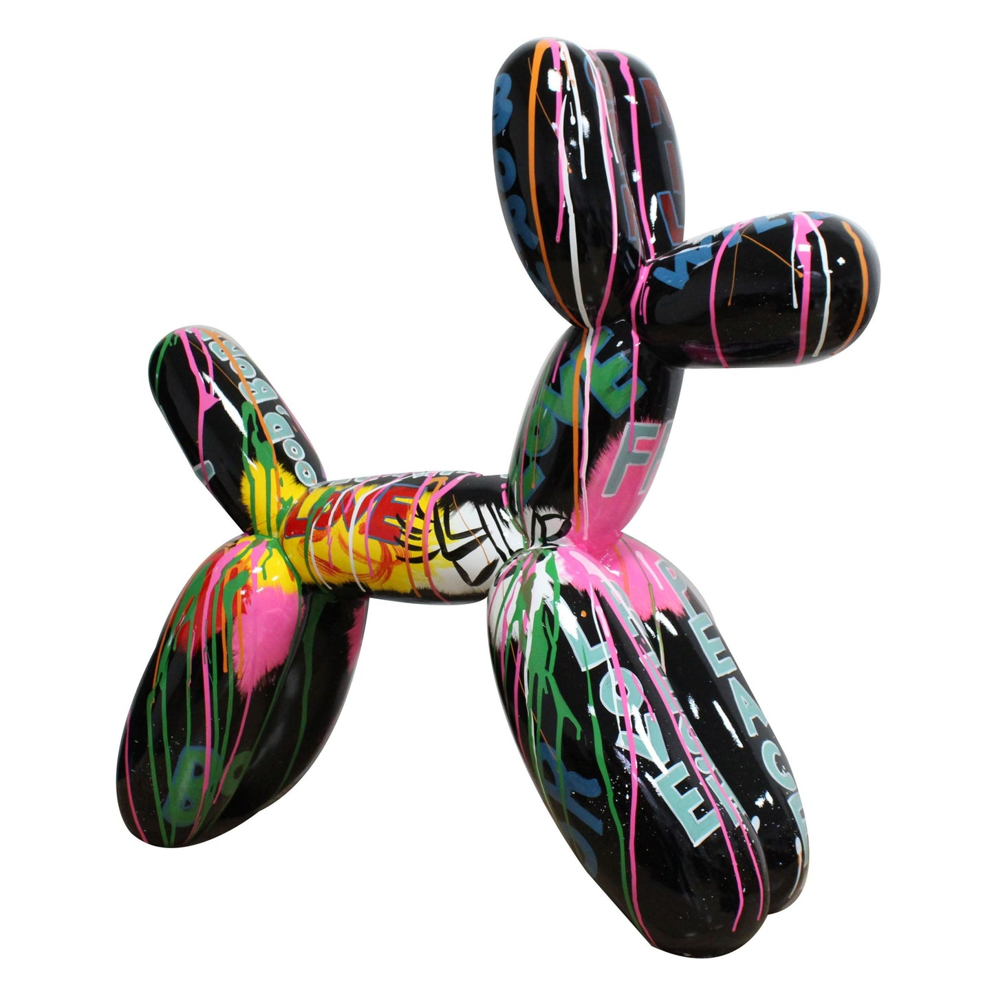 Graffiti Balloon Dog Black and MultiβColor Sculpture