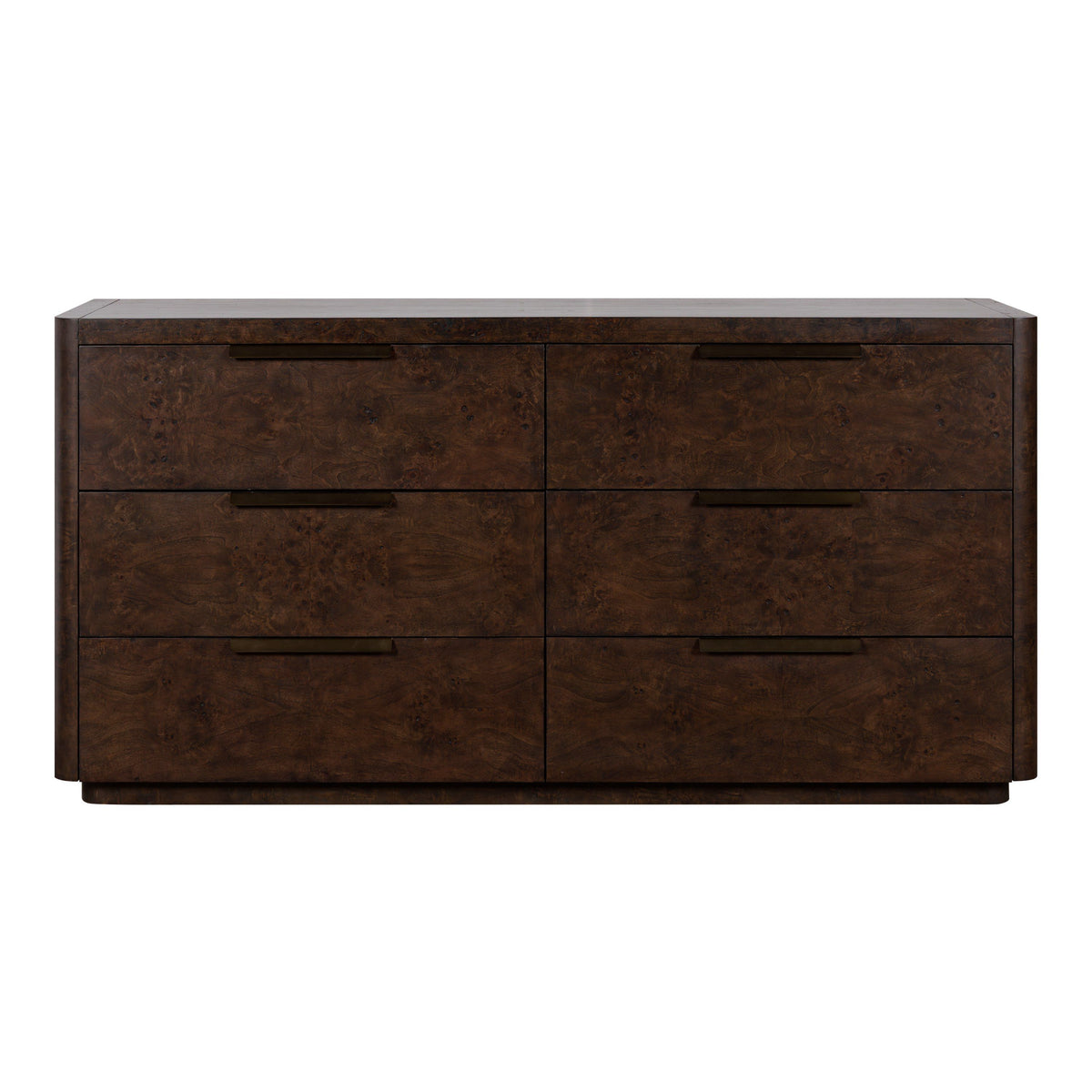 Perez Modern Dark Poplar Burl 6-Drawer Horizontal Dresser