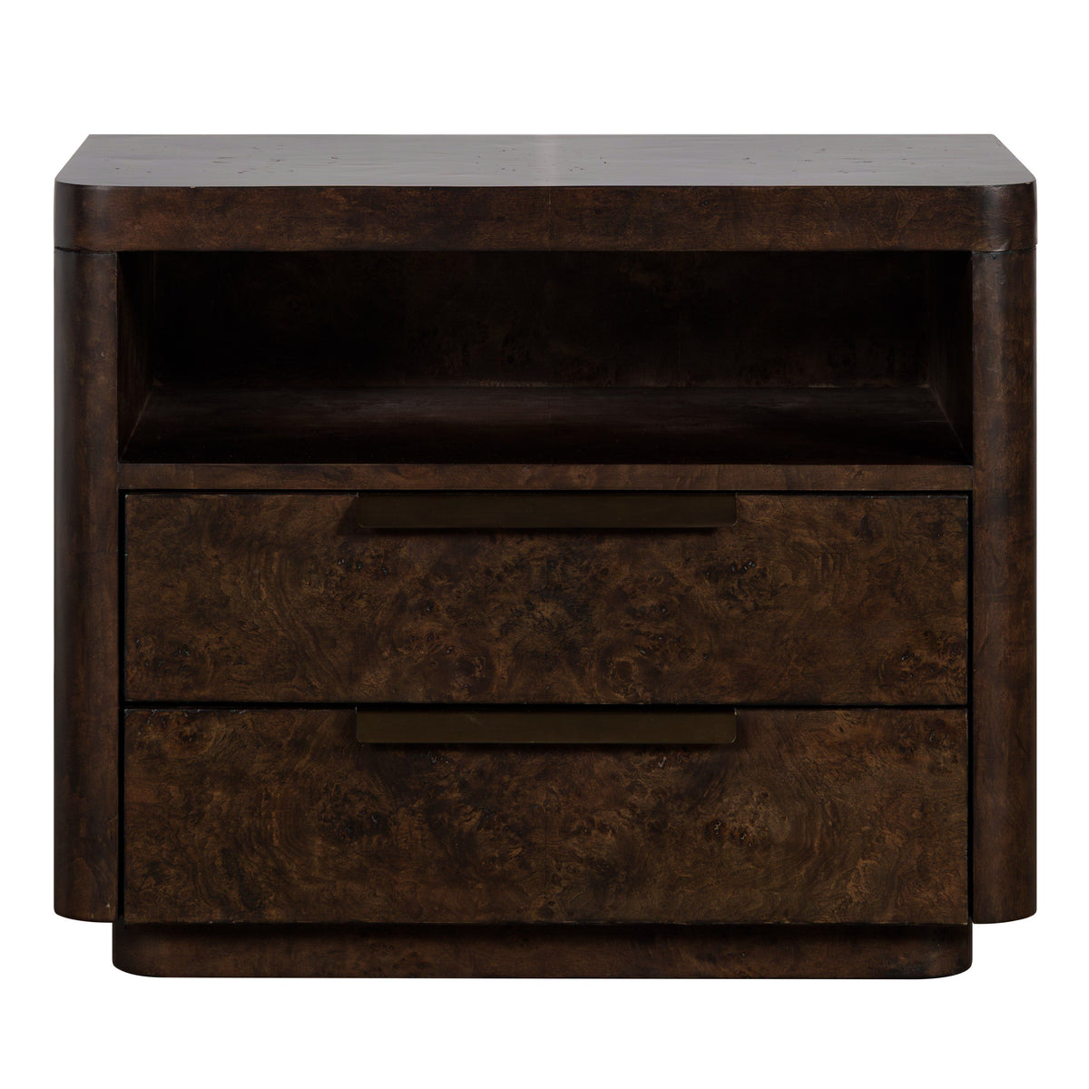 Perez Modern Dark Poplar Burl 2-Drawer Nightstand with Open Shelf