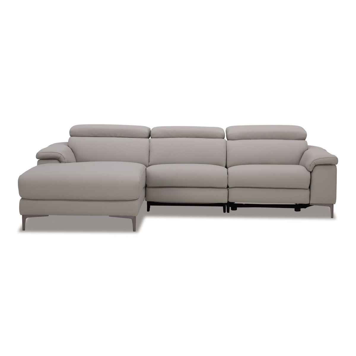 Meidas Light Grey Leather Sectional Sofa with Recliners and LeftβFacing Chaise