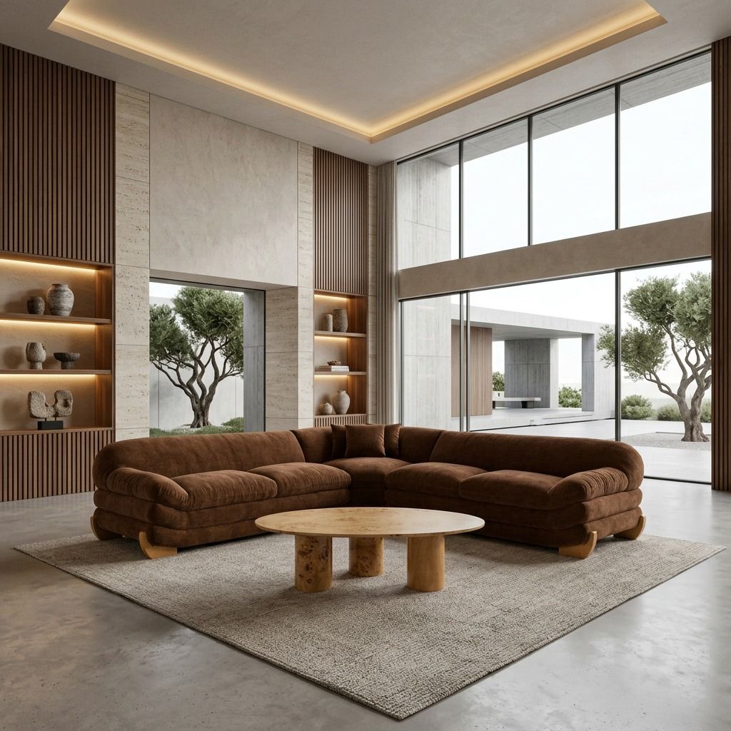 Crockett Modern Brown Fabric Sectional Sofa