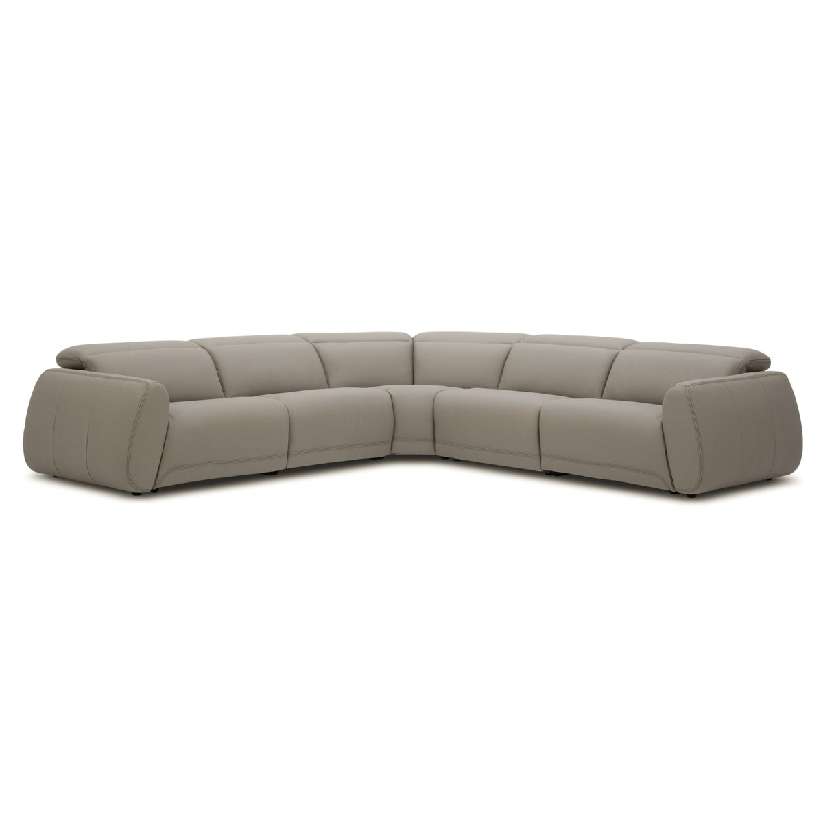 Nouveau Skye Grey Leather Sectional Sofa with 3 Power Recliners and Power Headrests