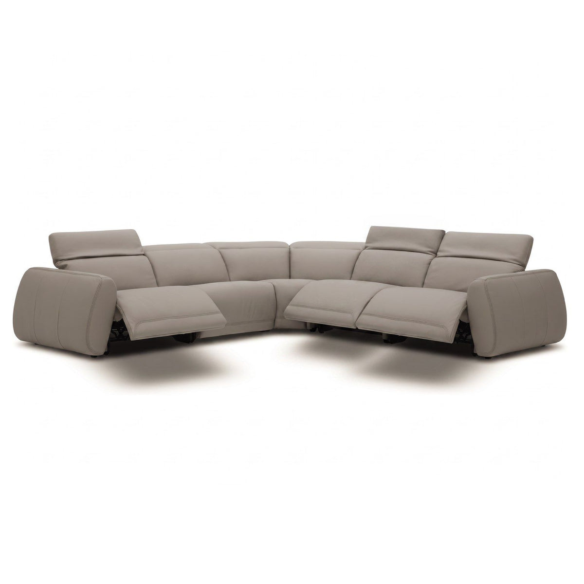 Nouveau Skye Grey Leather Sectional Sofa with 3 Power Recliners and Power Headrests