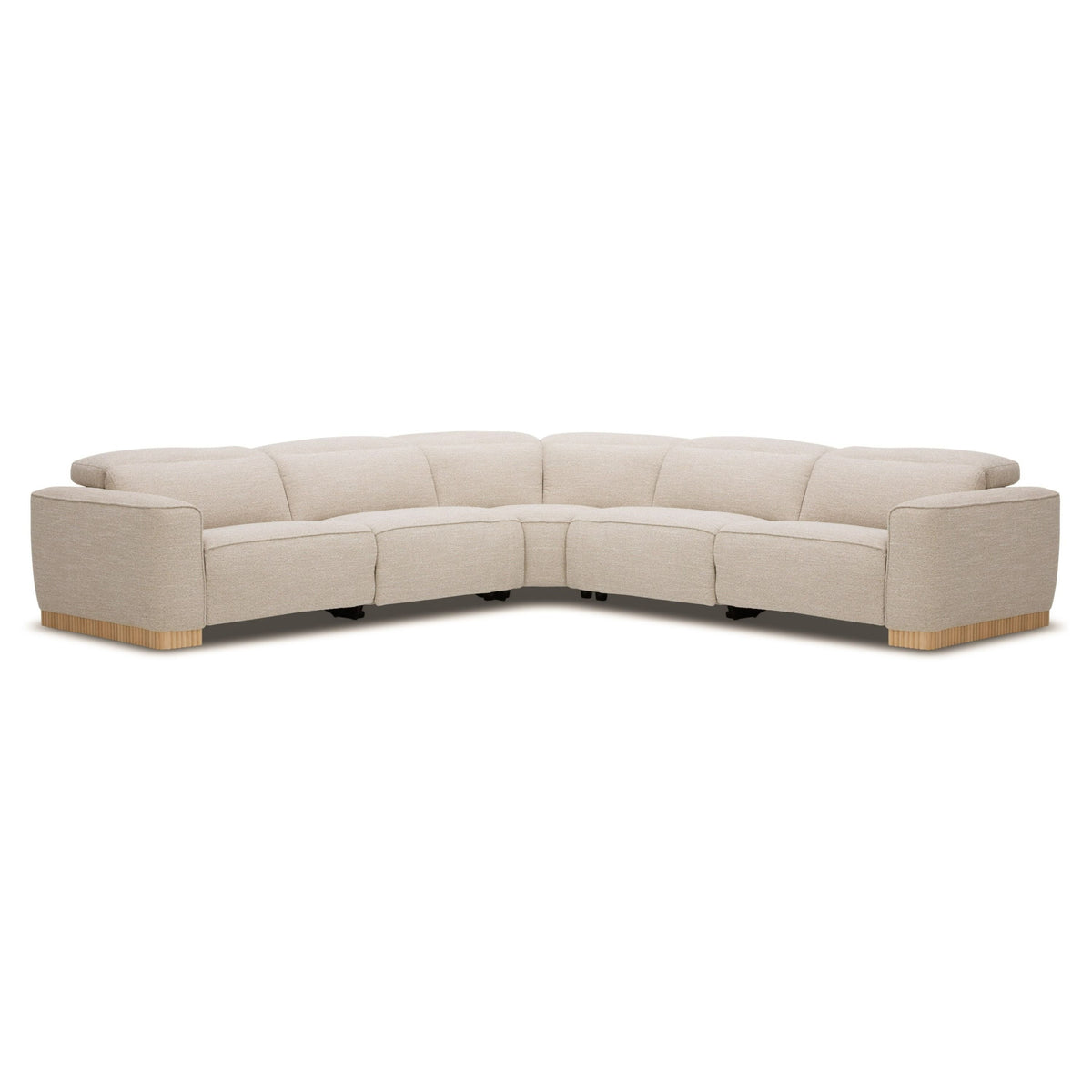 Nouveau Aris Beige Fabric Sectional Sofa with 3 Power Recliners and Power Headrests