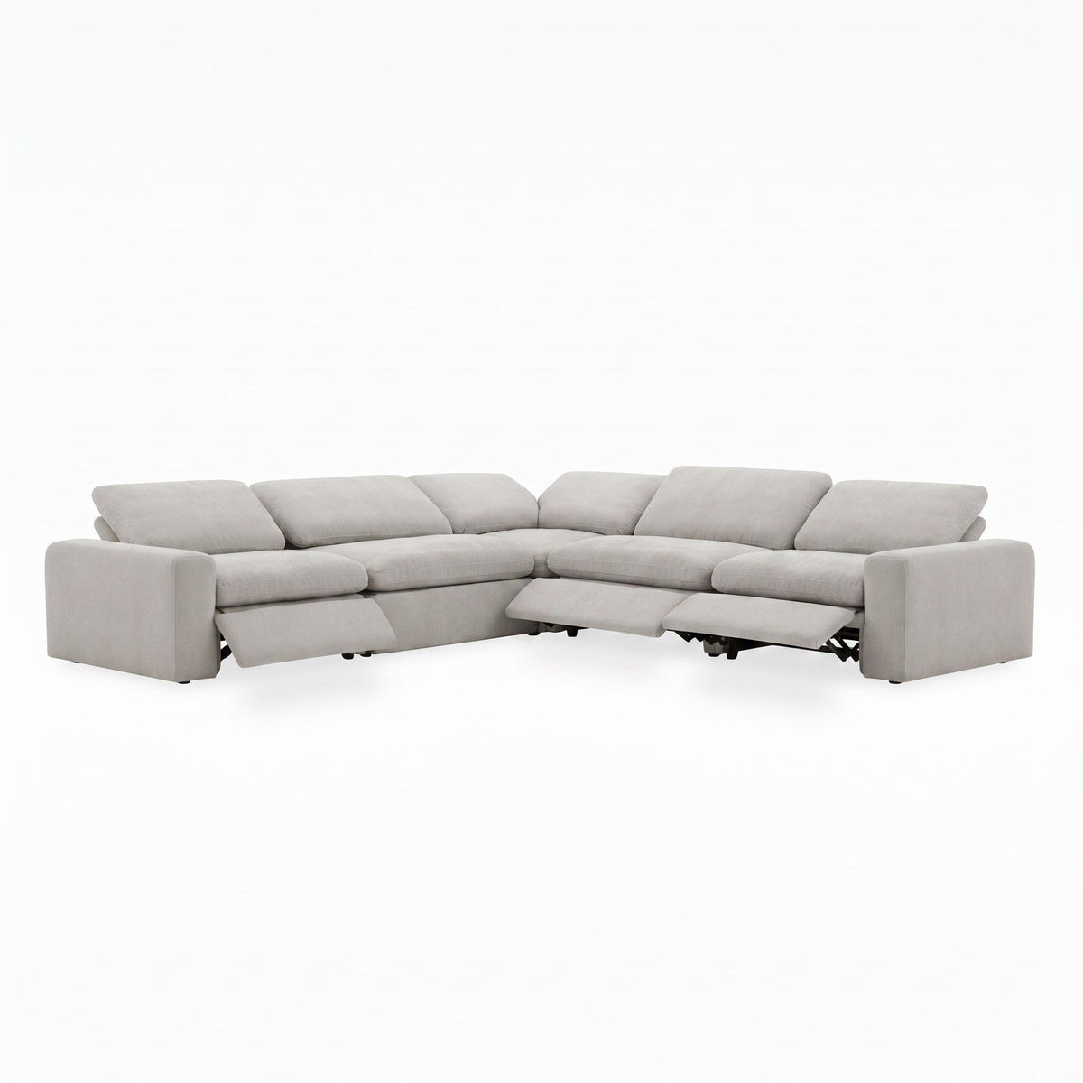 Nouveau Corinth Grey Fabric Sectional Sofa with 3 Power Recliners and Power Headrests