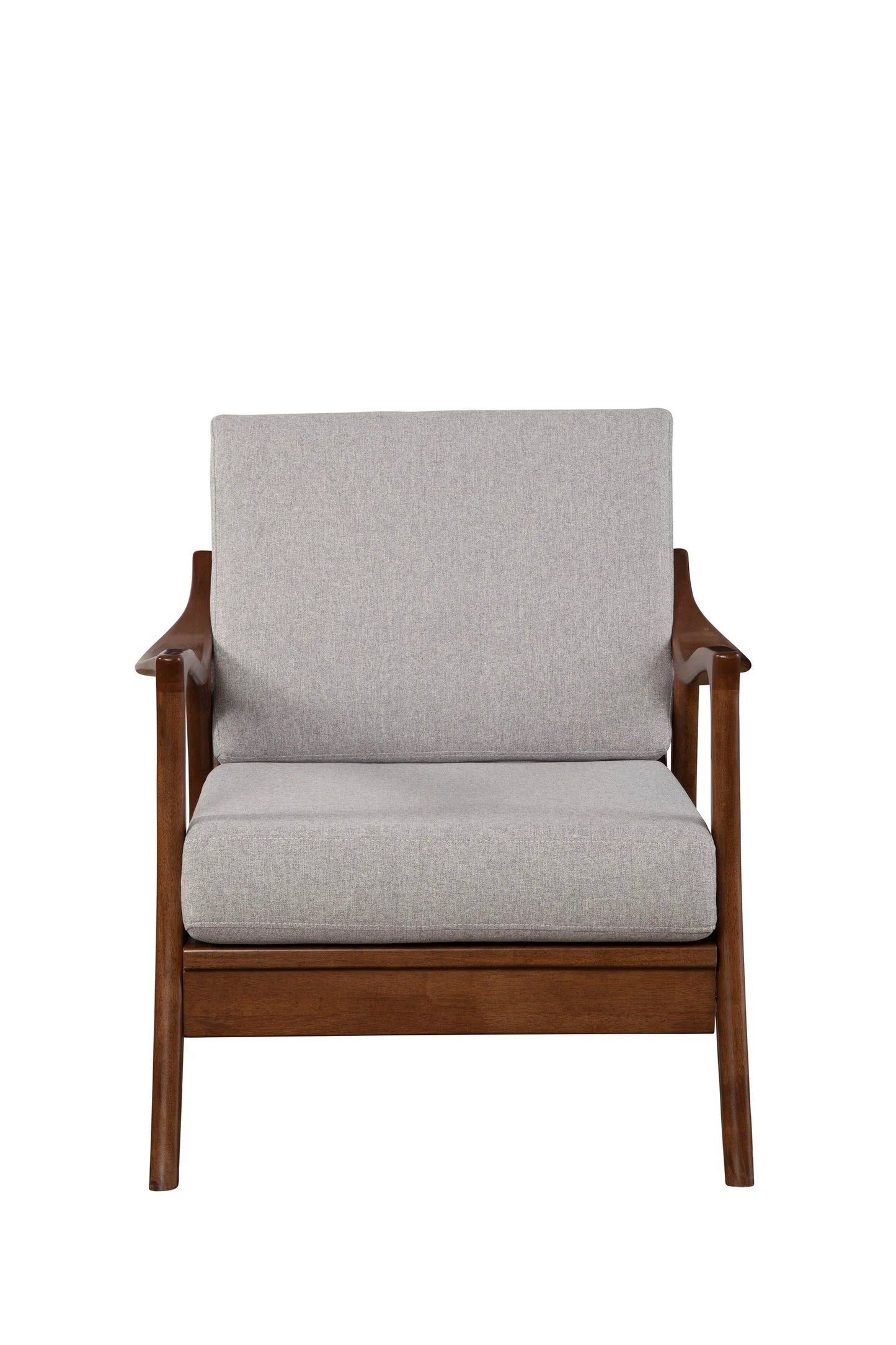 Zephyr Slate Lounge Chair – Stylish Light Gray Cushions with Removable Comfort, Featuring a Medium Brown Frame for a Modern Touch