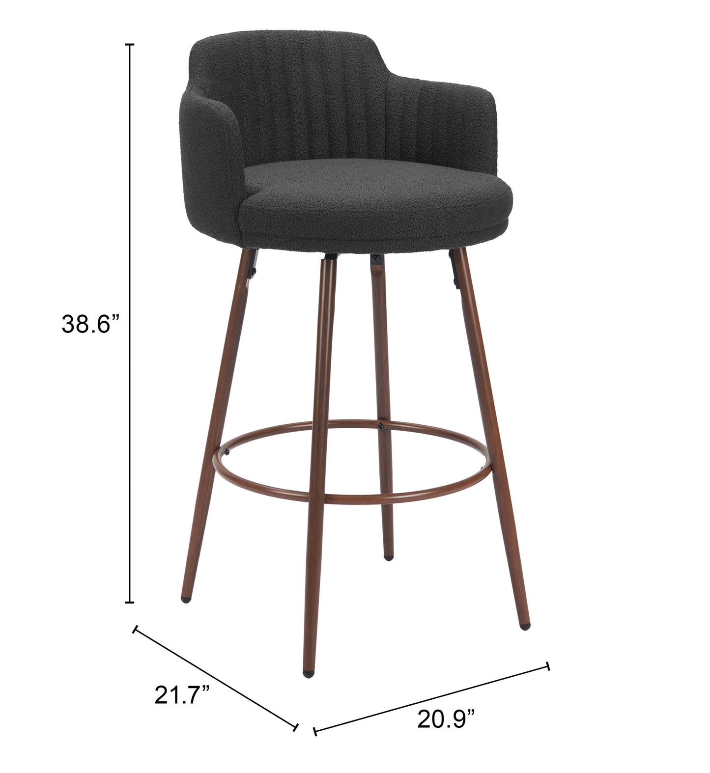 Kono Swivel Barstool (Set of 2) Black & Walnut - Sleek & Comfortable Barstools with Black Upholstery and Walnut Wood Details for a Contemporary, Stylish Touch