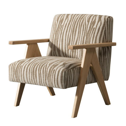 Modrest Oakhurst - Modern Beige Pattern + Wood Accent Chair