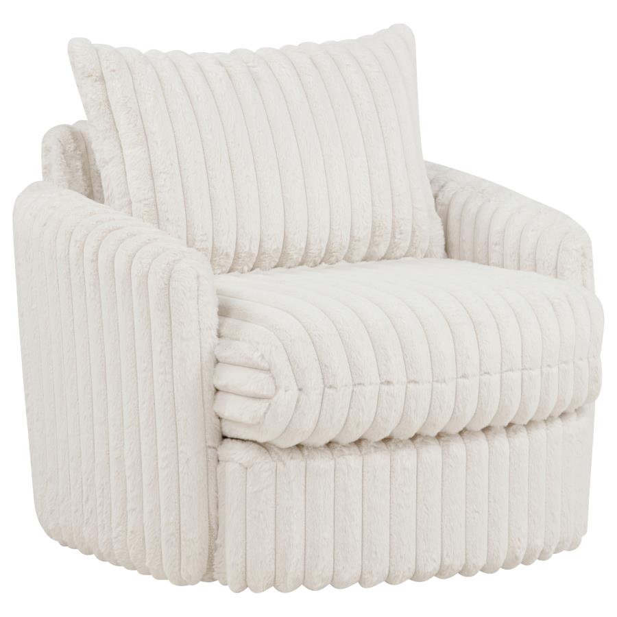 Sarco Ivory Corduroy Upholstered Swivel Accent Arm Chair