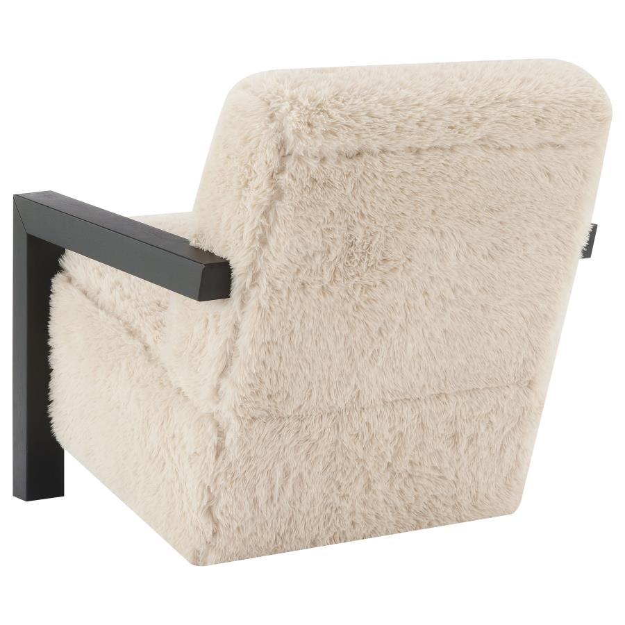 Fitzroy Faux Fur Upholstered Chair with Solid Wood Arms in Latte – Luxurious Comfort