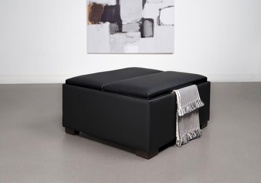 Paris Upholstered Storage Ottoman with Trays Black - Chic and Functional Piece for Storage and Serving Needs