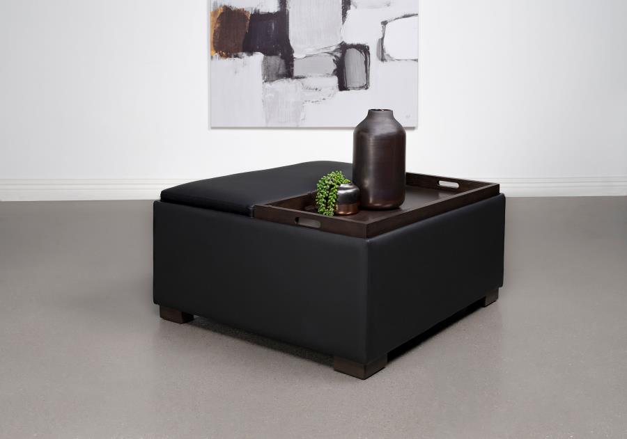 Paris Upholstered Storage Ottoman with Trays Black - Chic and Functional Piece for Storage and Serving Needs