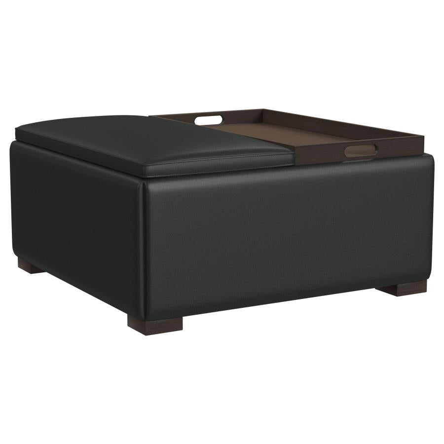 Paris Upholstered Storage Ottoman with Trays Black - Chic and Functional Piece for Storage and Serving Needs