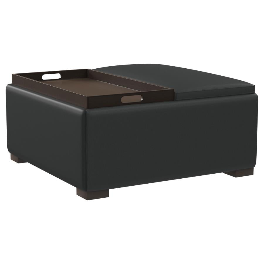 Paris Upholstered Storage Ottoman with Trays Black - Chic and Functional Piece for Storage and Serving Needs