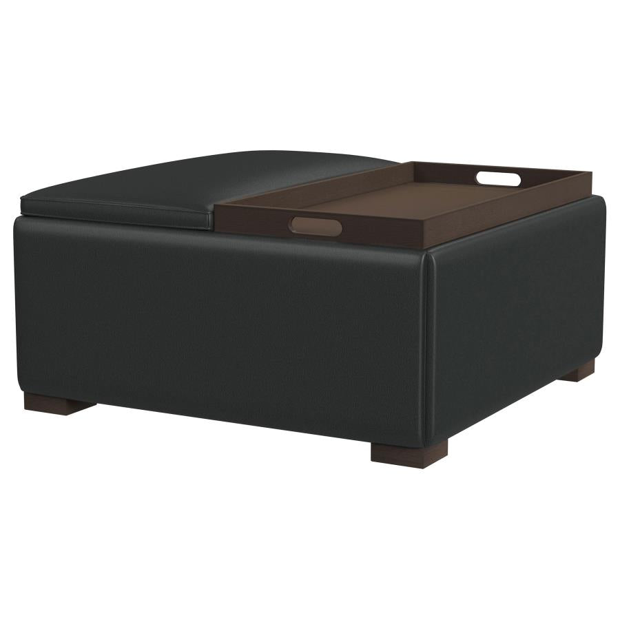 Paris Upholstered Storage Ottoman with Trays Black - Chic and Functional Piece for Storage and Serving Needs
