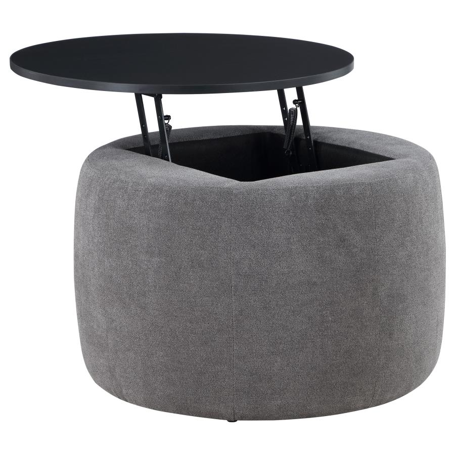 Tesoro Round Upholstered Lift Top Storage Ottoman Grey - Stylish and Practical Storage Solution for Any Room