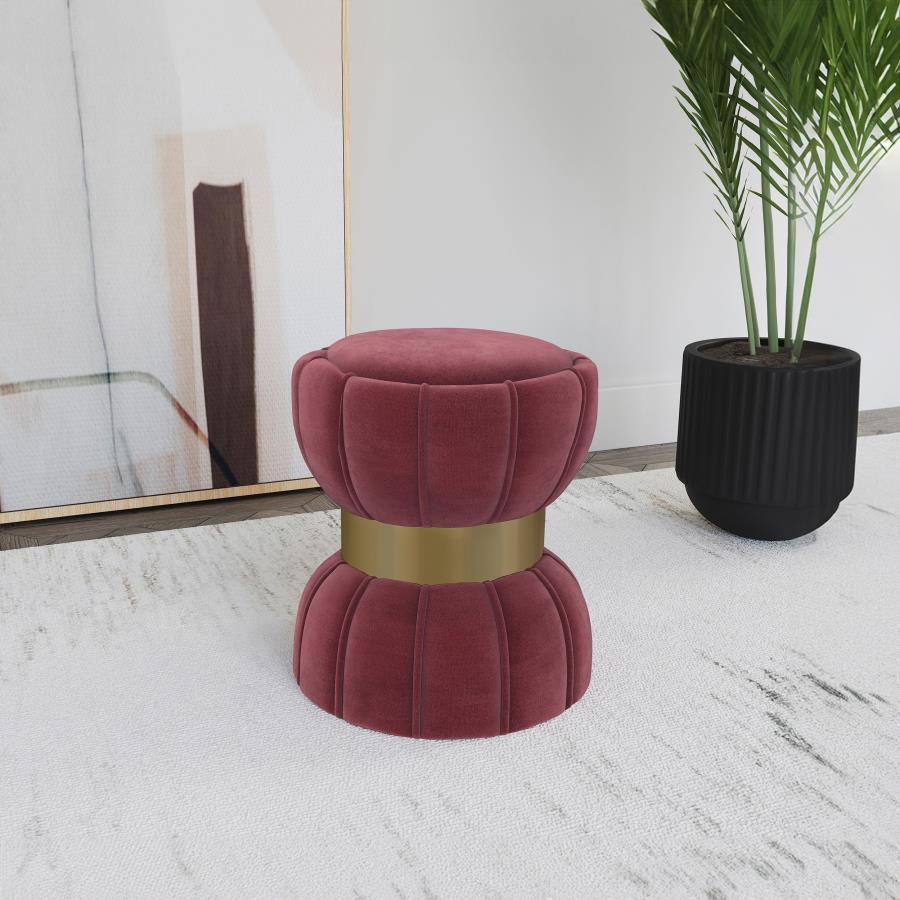 Sora Round Upholstered Ottoman Berry - Vibrant and Versatile Accent for Your Living Room or Bedroom