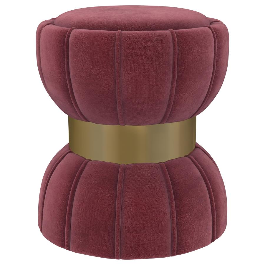 Sora Round Upholstered Ottoman Berry - Vibrant and Versatile Accent for Your Living Room or Bedroom