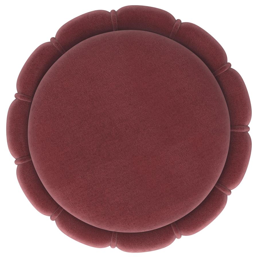 Sora Round Upholstered Ottoman Berry - Vibrant and Versatile Accent for Your Living Room or Bedroom