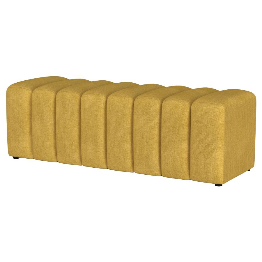 Summer Fabric Upholstered Tufted Accent Bench Mustard Yellow - Bright and Stylish Addition to Your Living Space