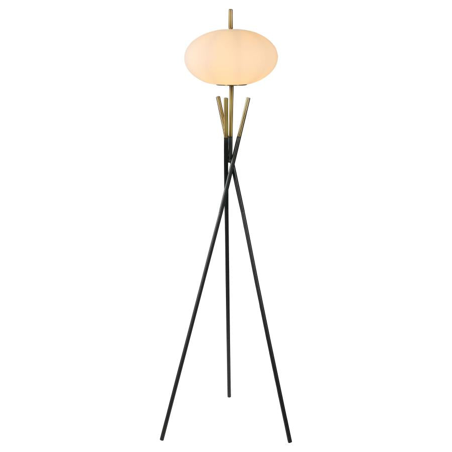Layton White Orb Shade Tripod Floor Lamp in Black – Sleek Modern Lighting Statement